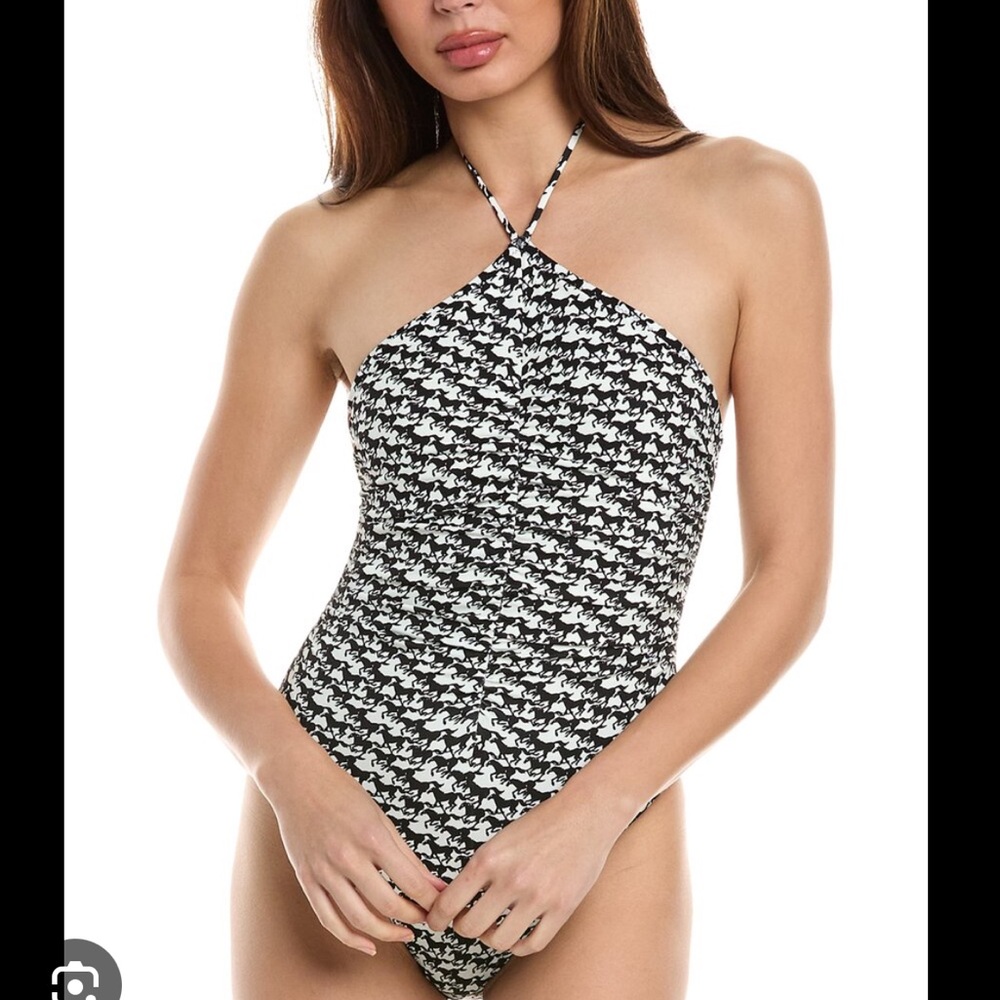 SOLID & STRIPED Black and White Halter One-Piece Swimsuit